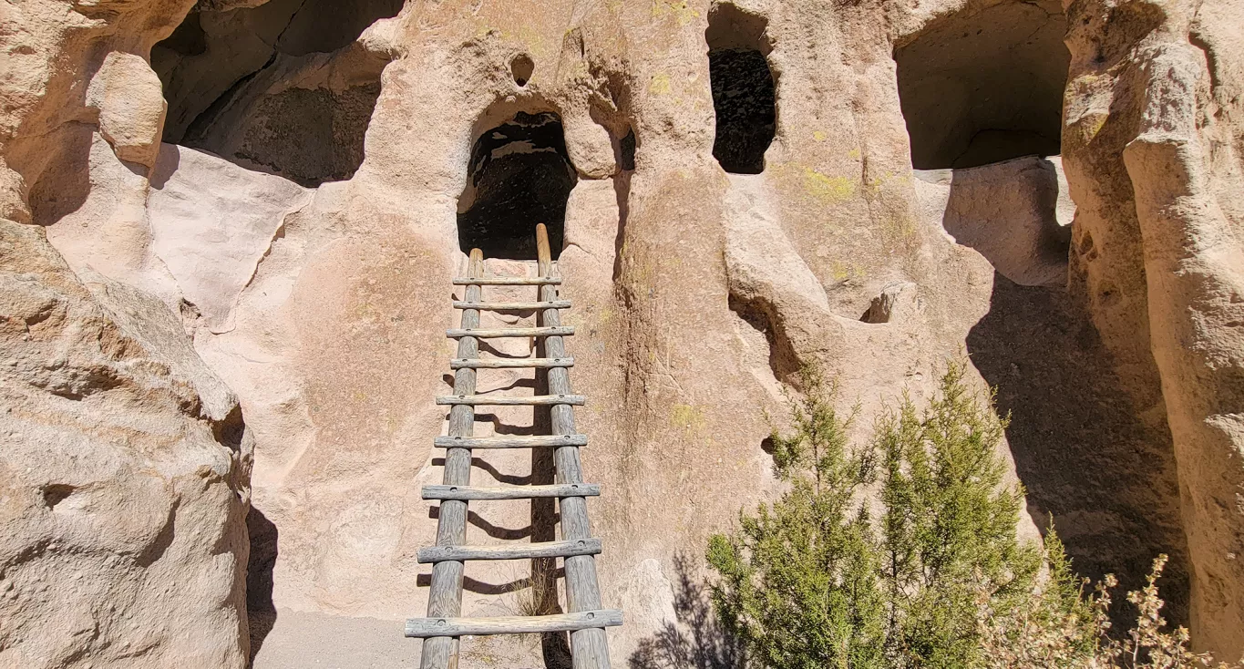 Ladder at cave entrance.